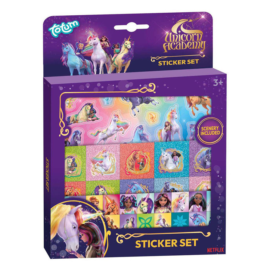 Creative Craft Group Totum Unicorn Academy-Aufkleberset – 3 Bögen + 1 Hintergrund