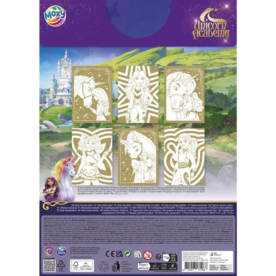 Moxy Einhorn-Akademie-Glitzerpapier-Malvorlagen A4 – 6 Blatt