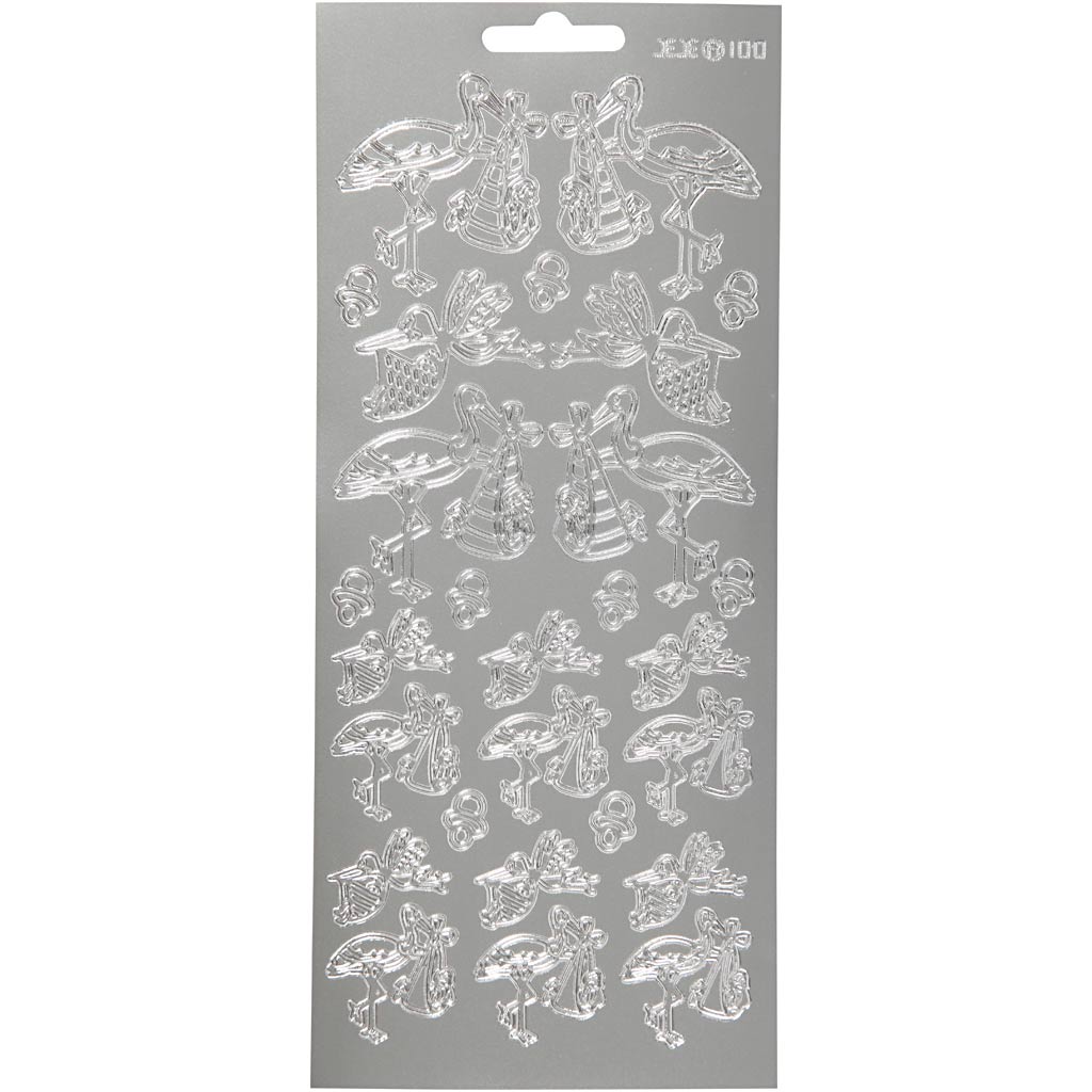 Creativ Firmenaufkleber, Storch mit Baby, Bogen 10x23 cm, silber, 1 Bogen