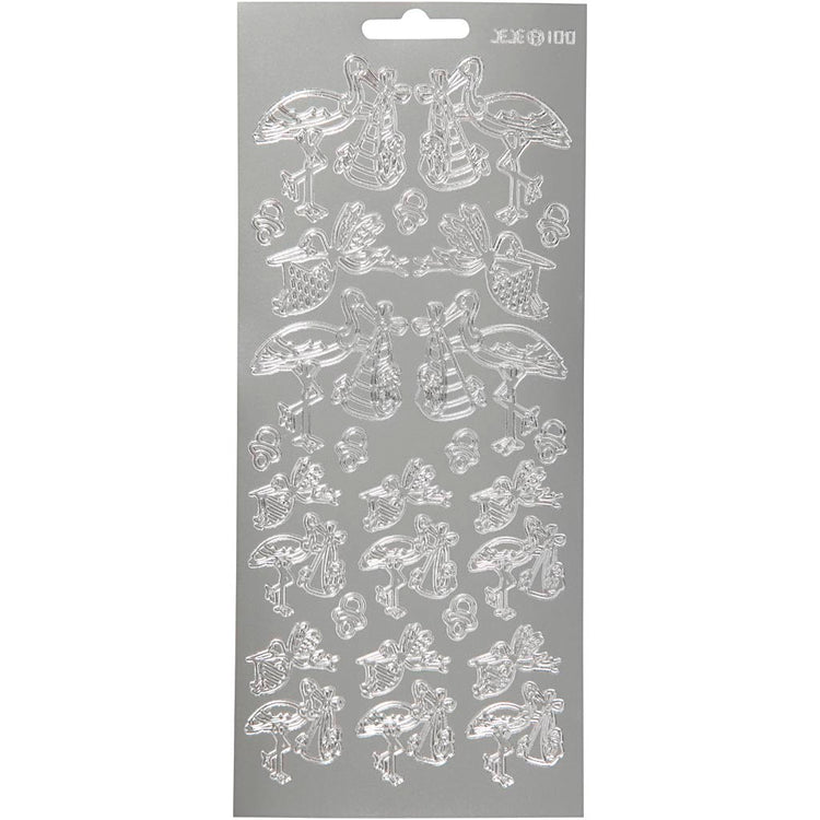 Creativ Firmenaufkleber, Storch mit Baby, Bogen 10x23 cm, silber, 1 Bogen