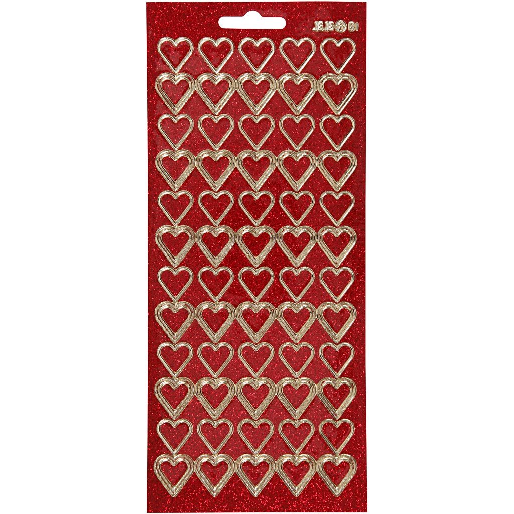 Creativ Firmenaufkleber, Herzen, Bogen 10x23 cm, Gold, roter Glitzer, 1 Bogen