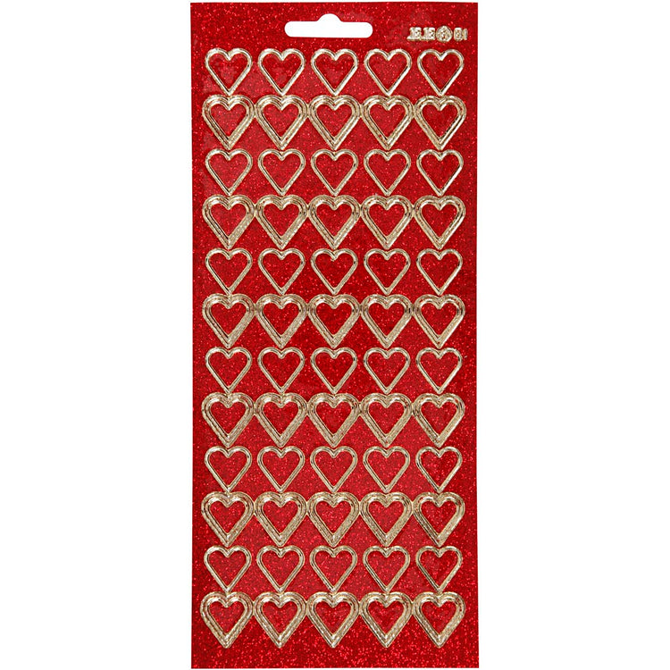 Creativ Firmenaufkleber, Herzen, Bogen 10x23 cm, Gold, roter Glitzer, 1 Bogen