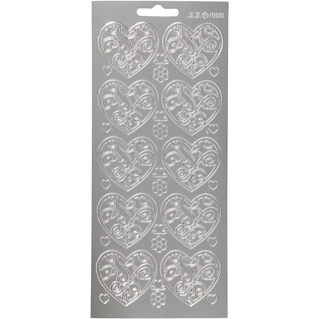 Creativ Firmenaufkleber, Herzen, Bogen 10x23 cm, silber, 1 Bogen