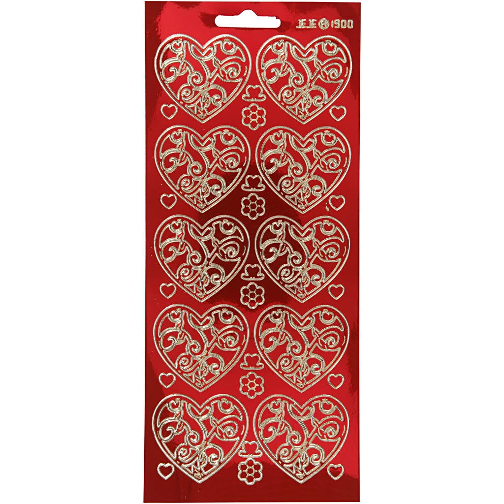 Creativ Firmenaufkleber, Herzen, Bogen 10x23 cm, gold, transparent rot, 1 Bogen