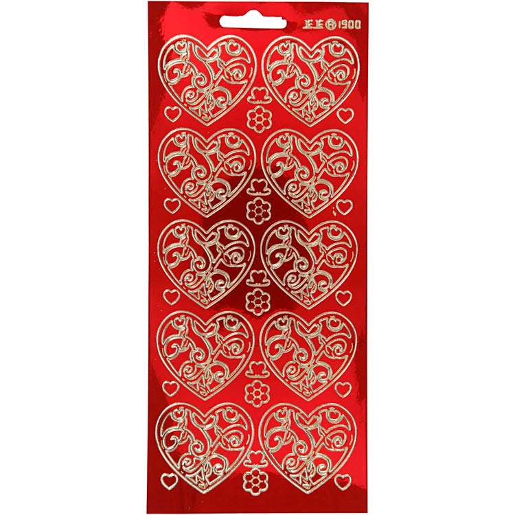 Creativ Firmenaufkleber, Herzen, Bogen 10x23 cm, gold, transparent rot, 1 Bogen