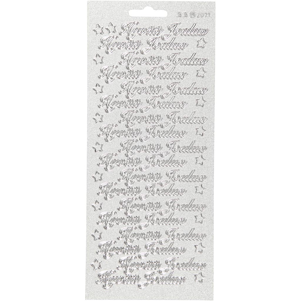 Creativ Firmenaufkleber, hyvää joulua, Blatt 10x23 cm, silber, 1 Blatt