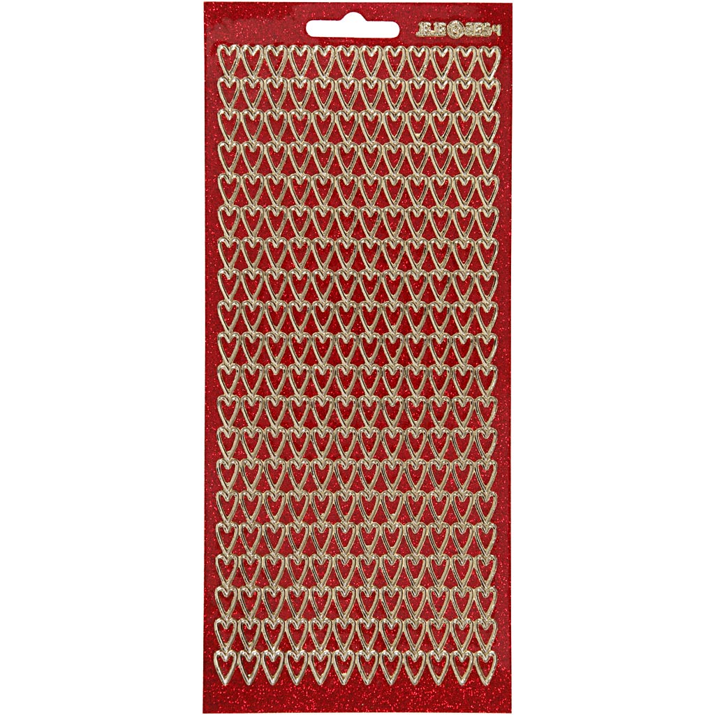 Creativ Firmenaufkleber, Herzen, Bogen 10x23 cm, Gold, roter Glitzer, 1 Bogen