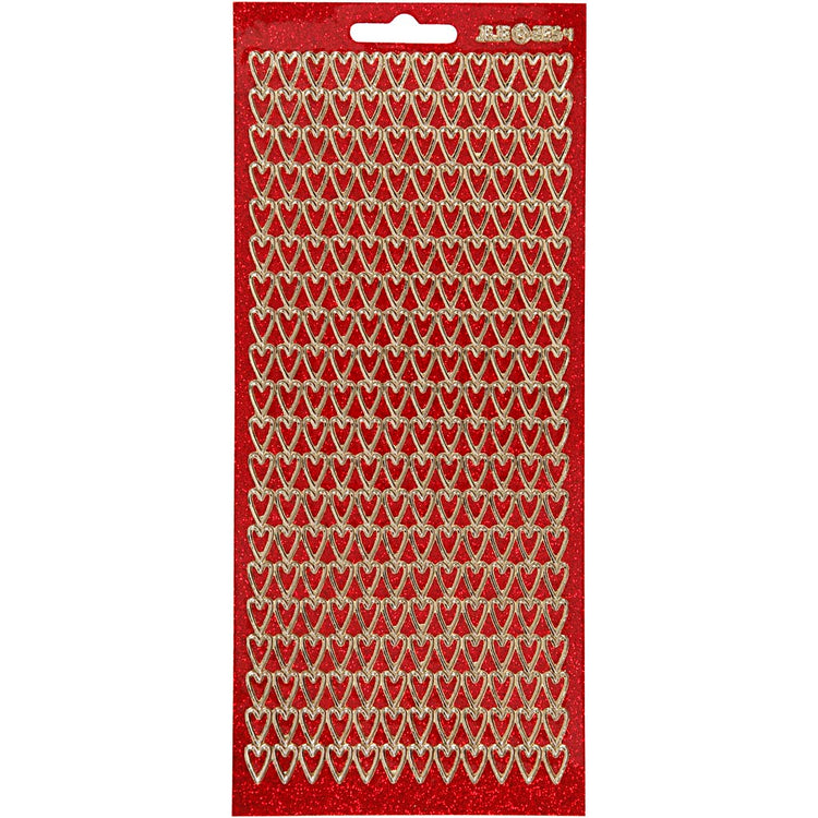 Creativ Firmenaufkleber, Herzen, Bogen 10x23 cm, Gold, roter Glitzer, 1 Bogen