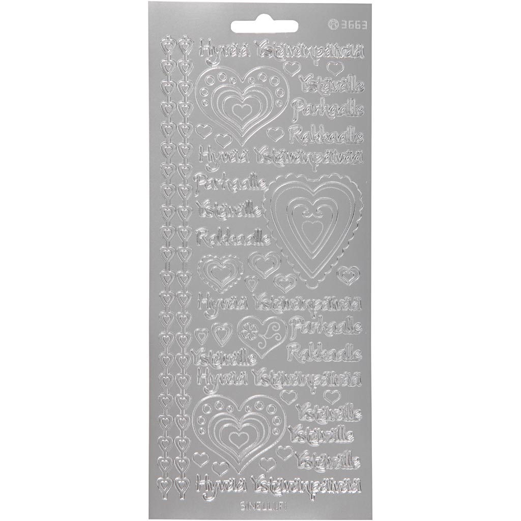 Creativ Firmenaufkleber, hyvaa ystävänpäivää, Blatt 10x23 cm, silber, 1 Blatt