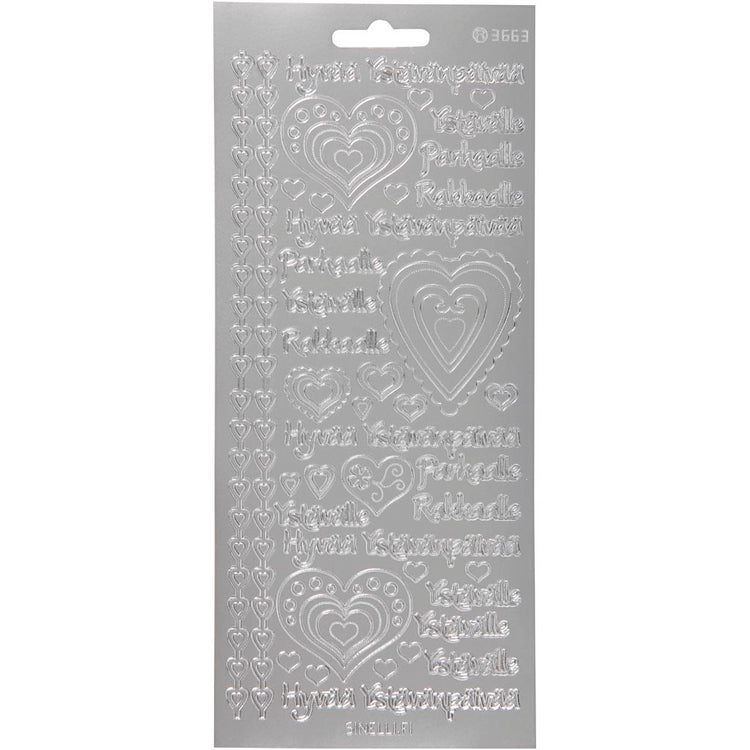 Creativ Firmenaufkleber, hyvaa ystävänpäivää, Blatt 10x23 cm, silber, 1 Blatt