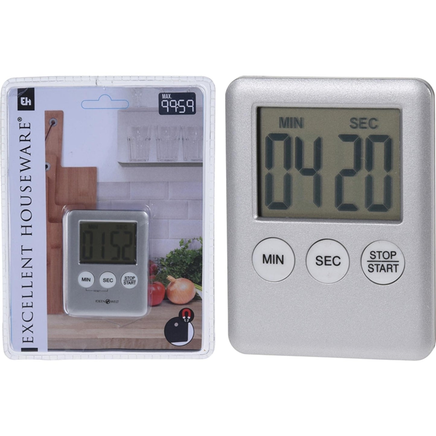 Küchentimer von Excellent Houseware, 70 x 55 x 10 mm, silberfarben