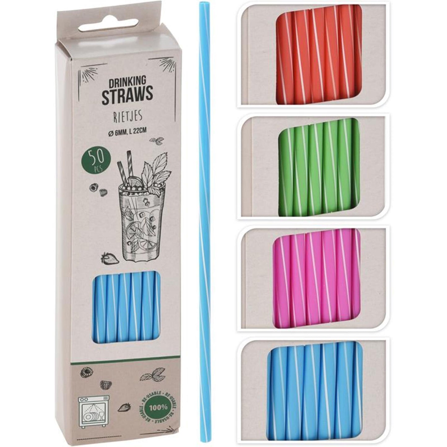 Excellent Houseware Strohhalme aus Kunststoff, 50 Stück, wiederverwendbar