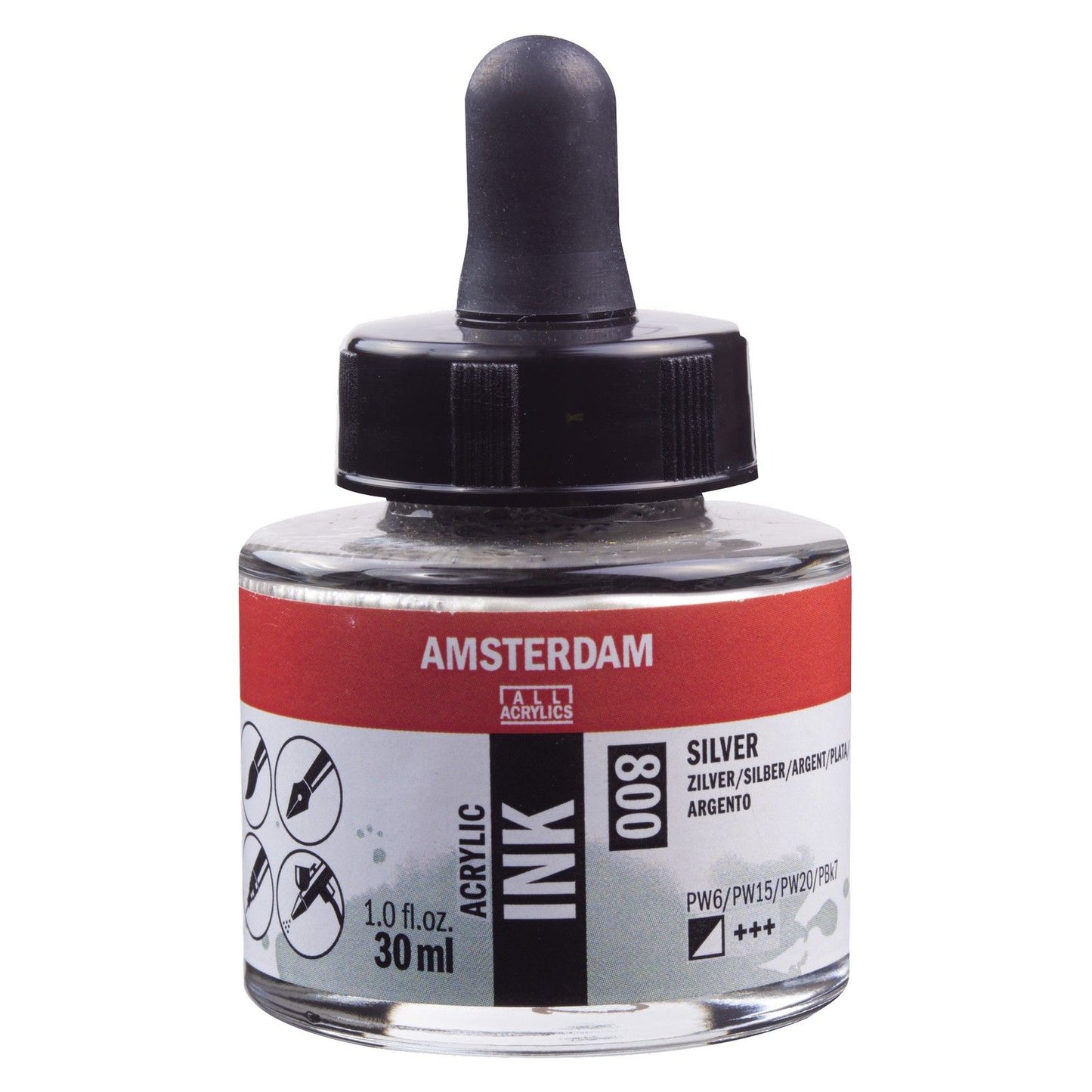 Amsterdam alle Acrylfarben Amsterdam • Acryltintenflasche 30 ml Silber 800