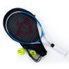 Tennisschläger mit Abdeckung und 2 Kugeln blau