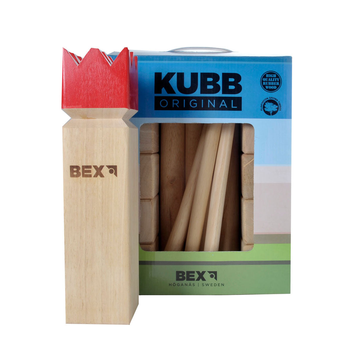 Kubb Original Rubberhout mit Red King