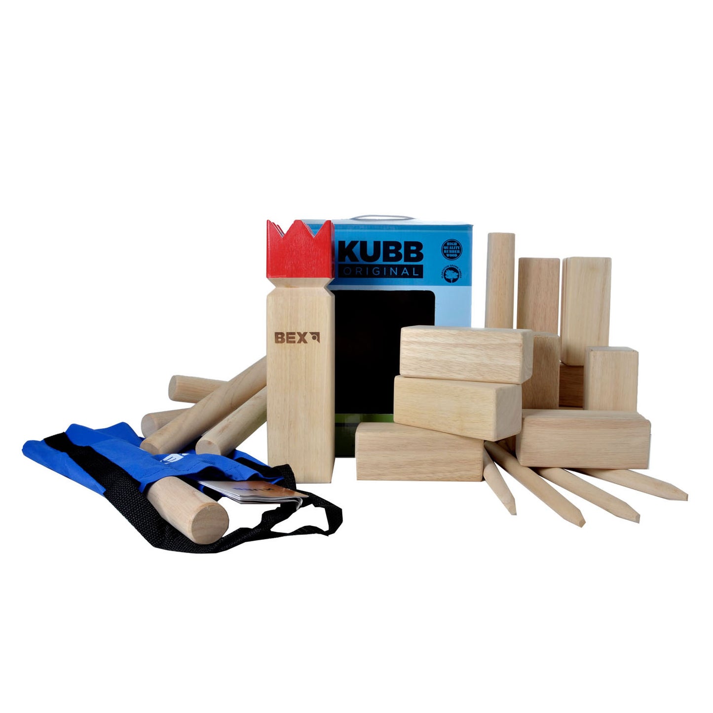 Kubb Original Rubberhout mit Red King