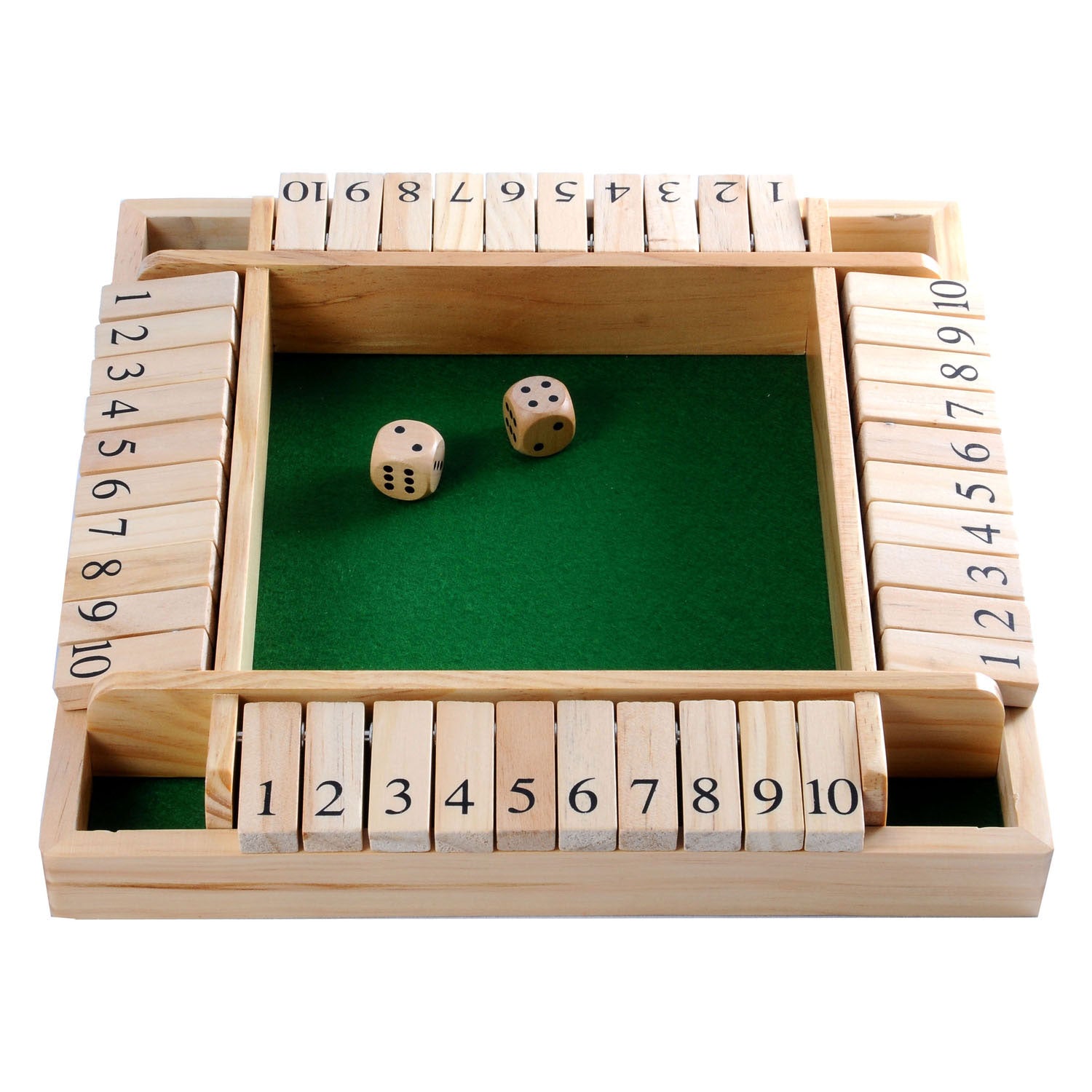 Schließen Sie das Box Houten Dice Game, 4 Spieler
