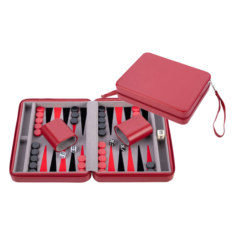 Backgammon-Reisespiel mit Reißverschluss – rot