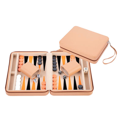 Engelhart Backgammon-Reisespiel mit Reißverschluss – Beige