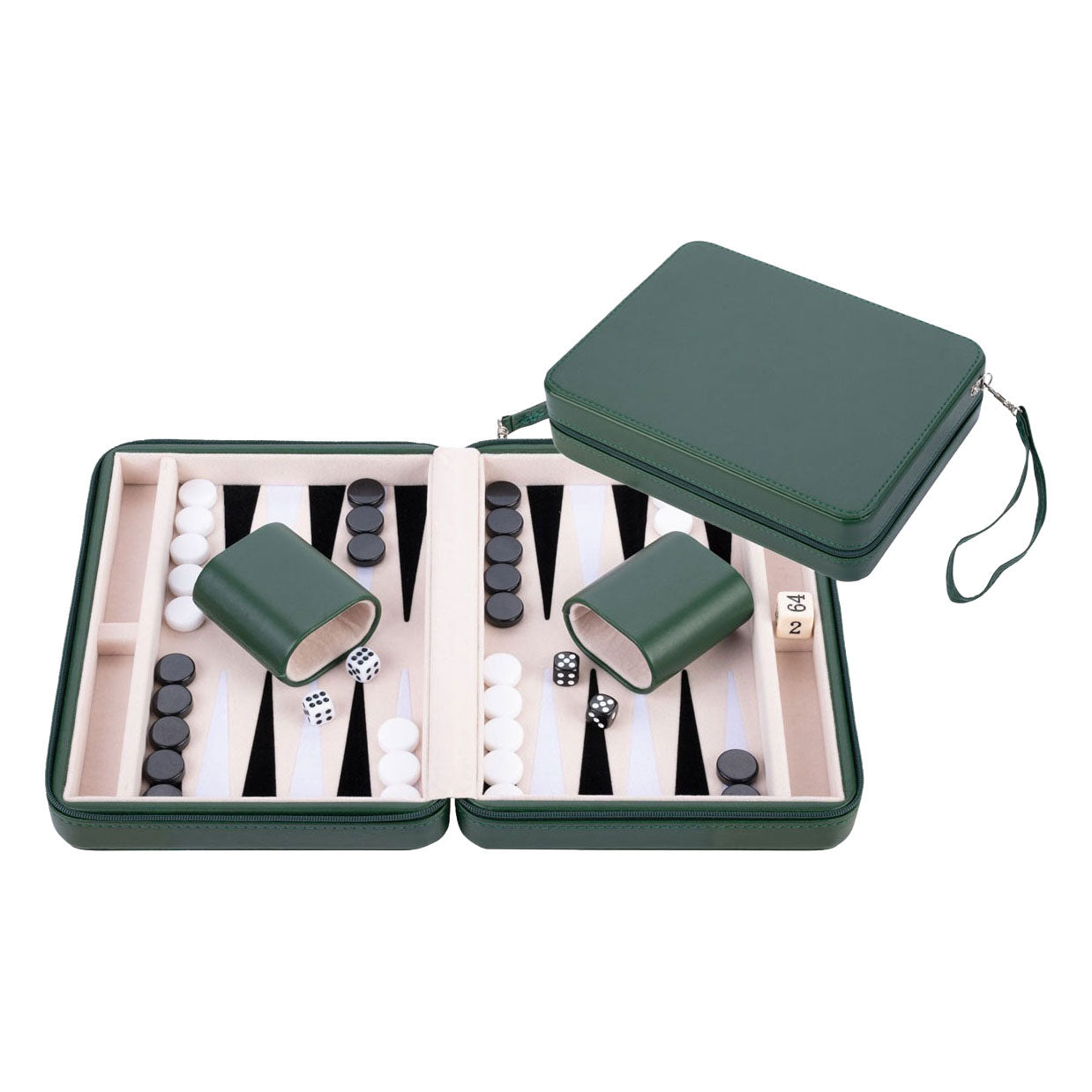 Backgammon-Reisespiel mit Reißverschluss – grün