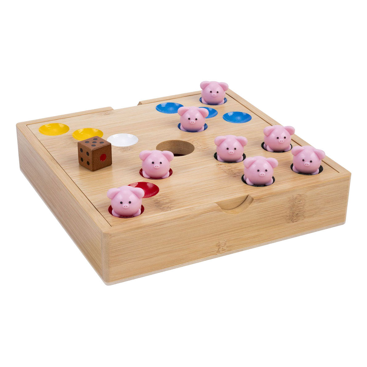 Schweinelochspiel aus Bambus mit Silikonschweinchen