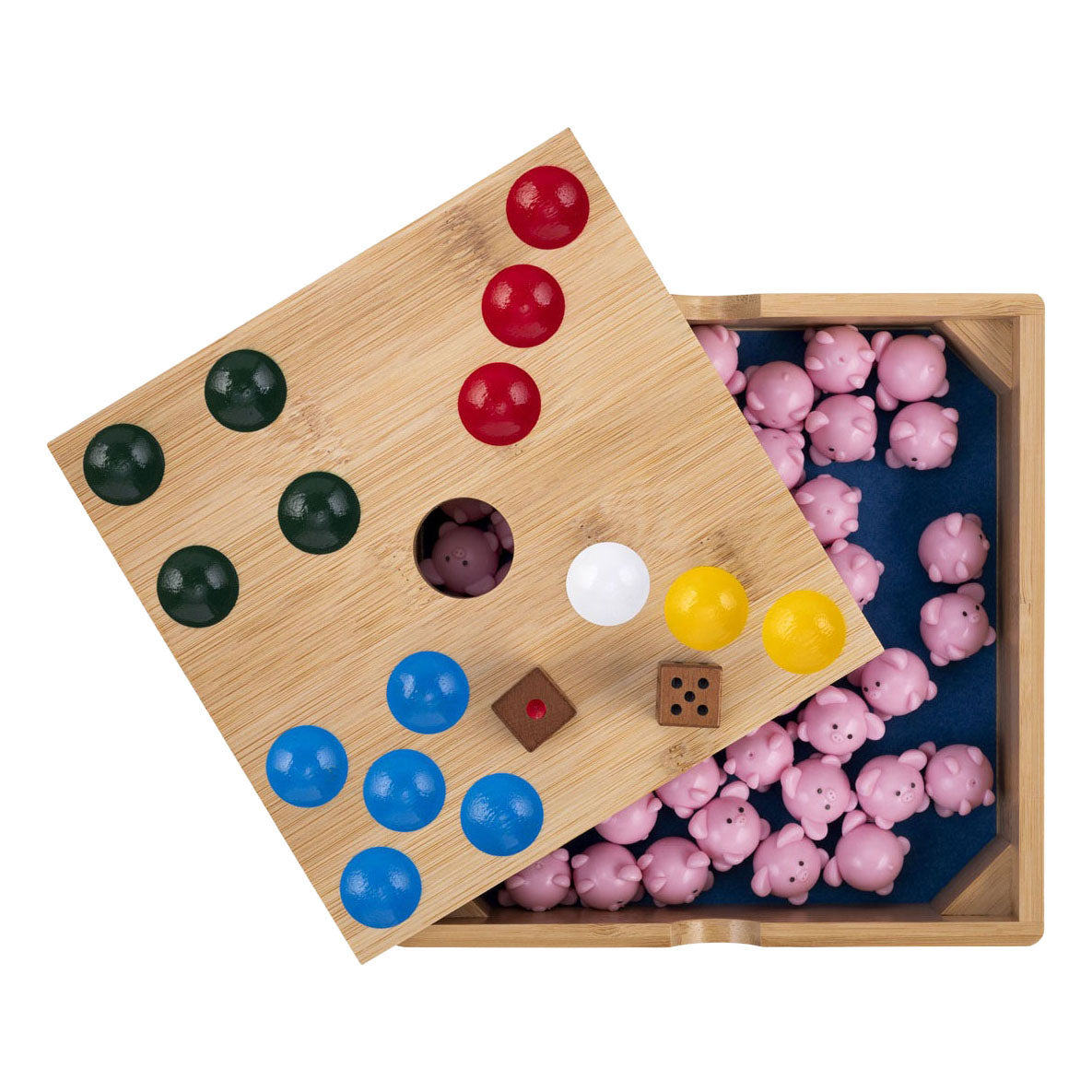 Schweinelochspiel aus Bambus mit Silikonschweinchen