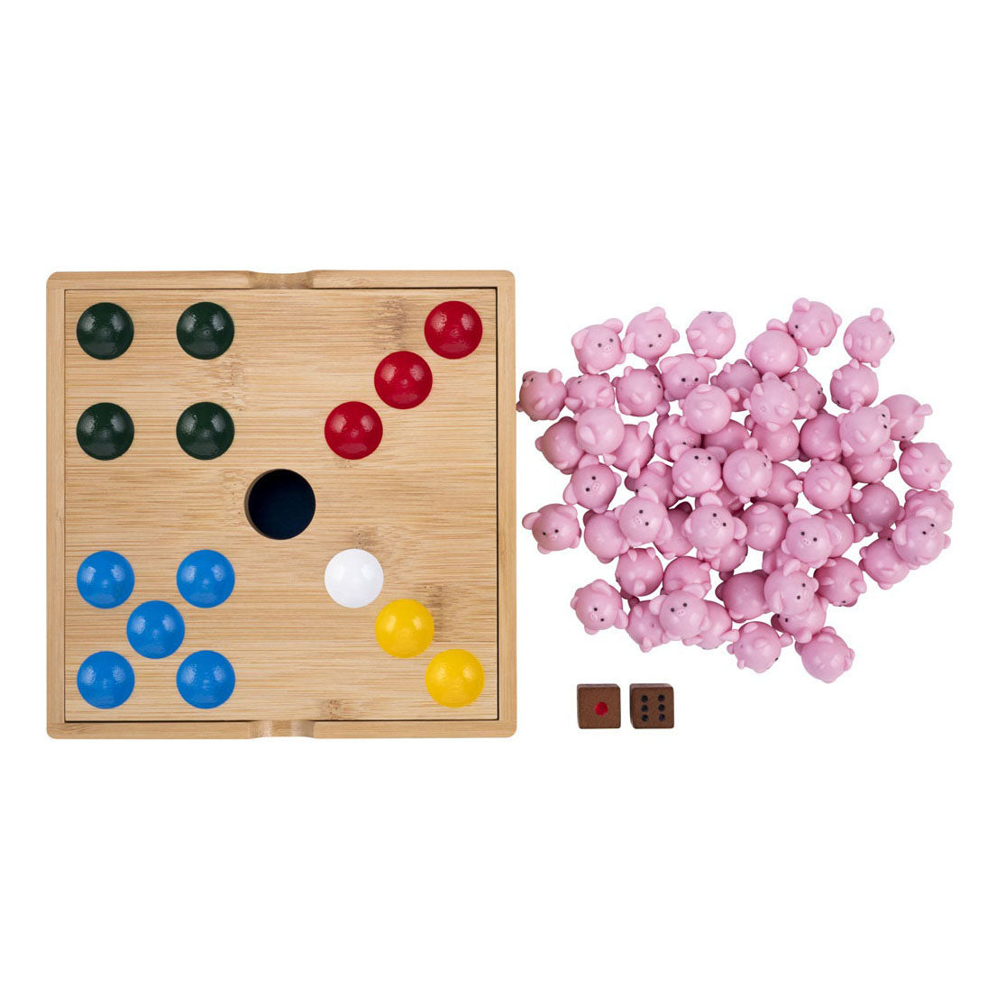 Schweinelochspiel aus Bambus mit Silikonschweinchen
