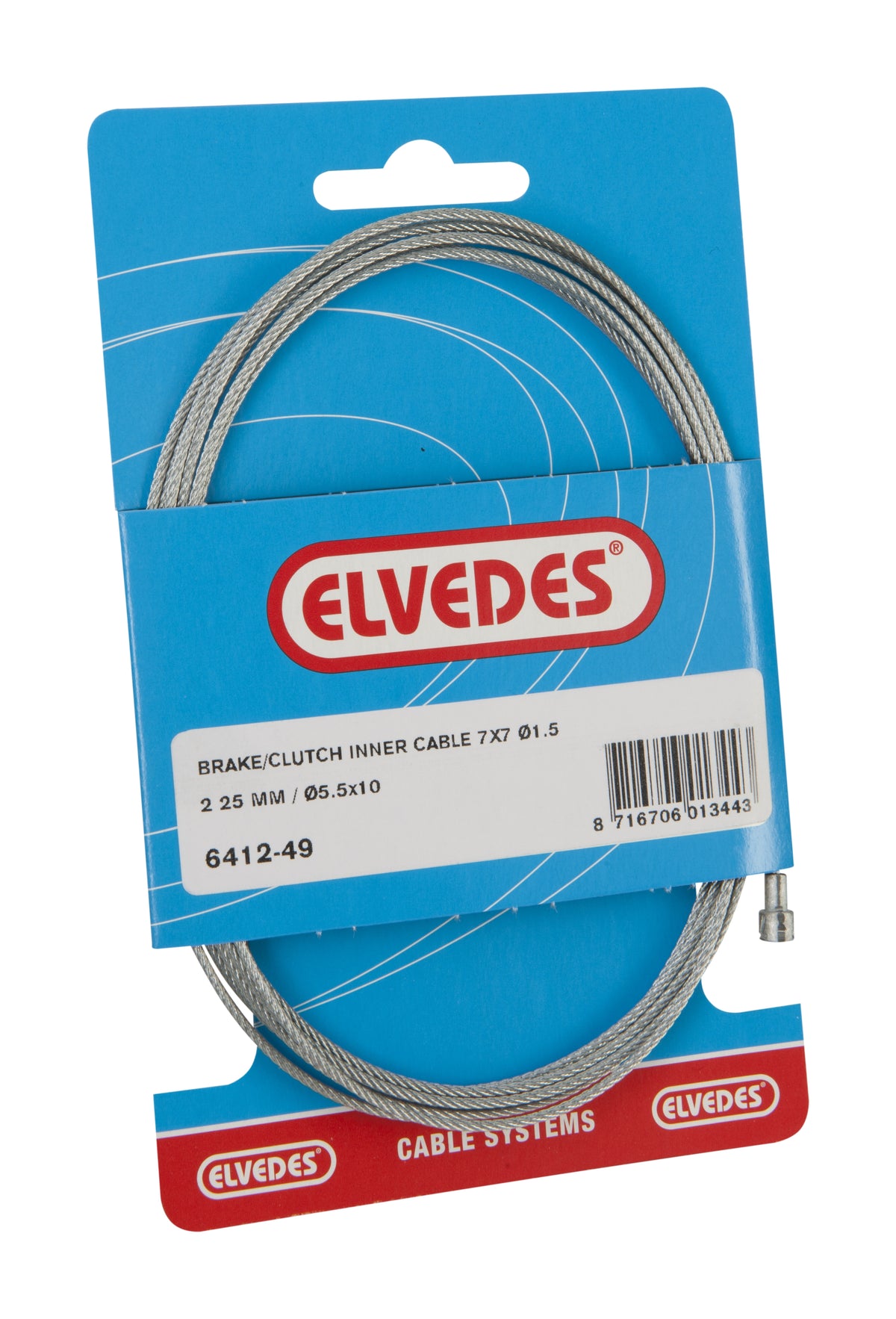 Elvedes Kupplungs-Innenzug 2250mm 7x7 Gewinde verzinkt Ø1.5mm mit V-Nippel (auf Karte)