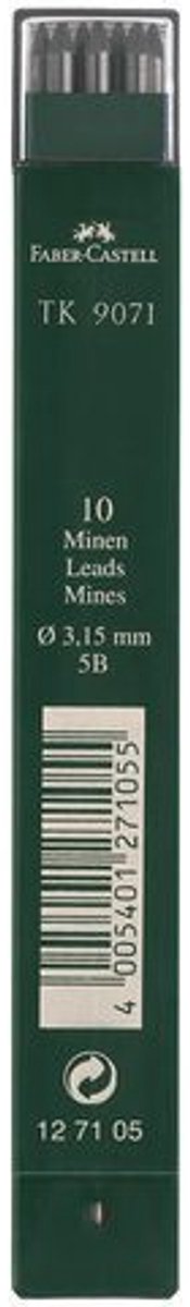 Faber-Castell Bleistiftminen Druckbleistift – TK9071 – Strichbreite 3,15 mm – Härte 5b – 10 Stück in der Tube – FC-127105