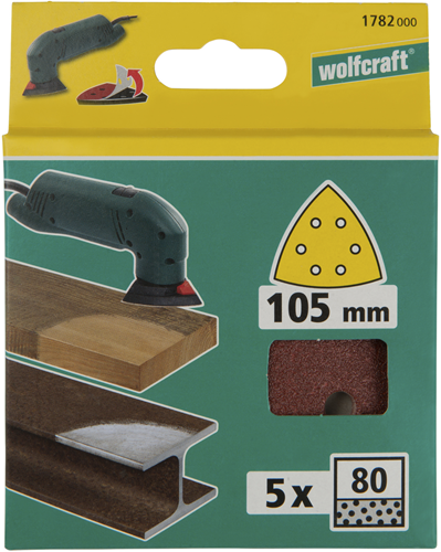 Wolfcraft Klebe-Schleifblätter | k80 | perforiert | ø105mm | 5 Stück - 1782000