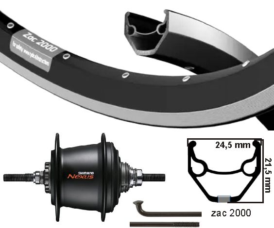 KGS Hinterrad 28 Zoll ZAC 2000 Schwarz Silber Nexus 7 Rollerbrake