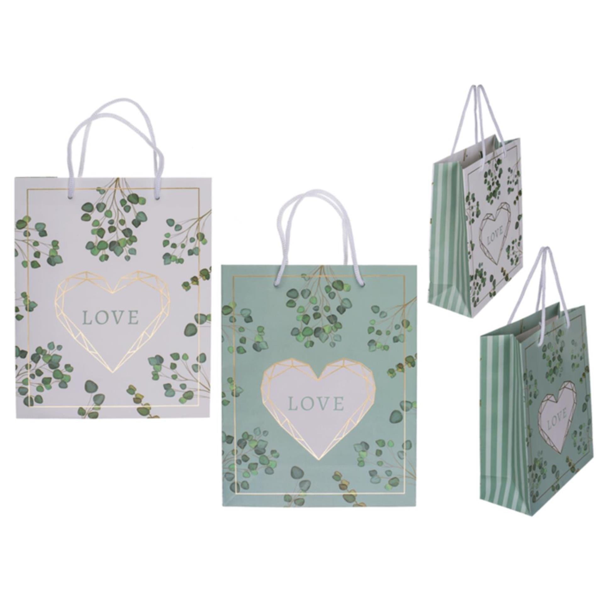 Ootb Geschenktüte Love 18x8x23cm grün weiß