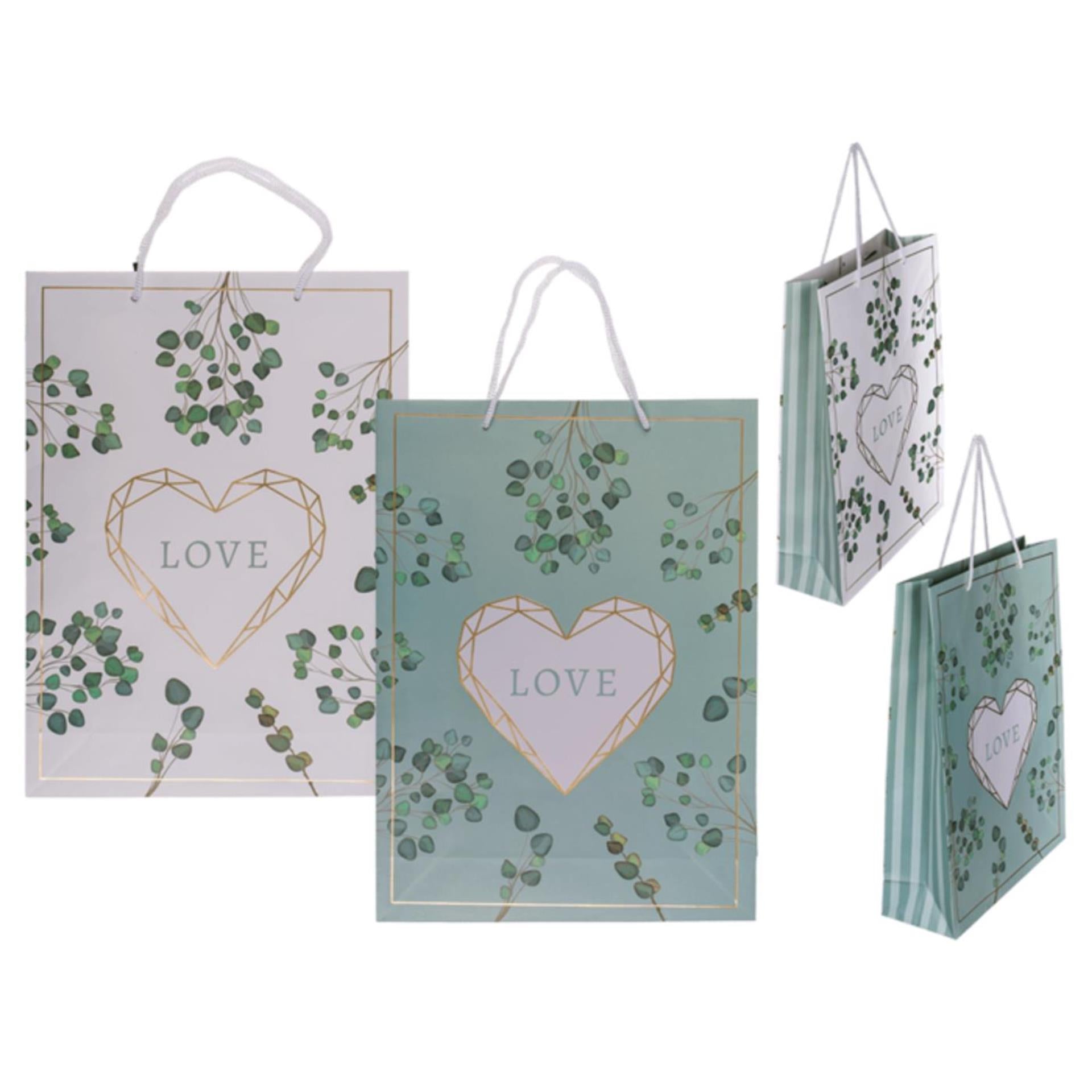 Ootb Geschenktüte Love 25x8,5x34cm grün weiß