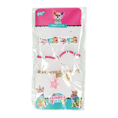 Kreative Bastelgruppe Regenbogen-Haustiere-Armbänder – 3 Stück.