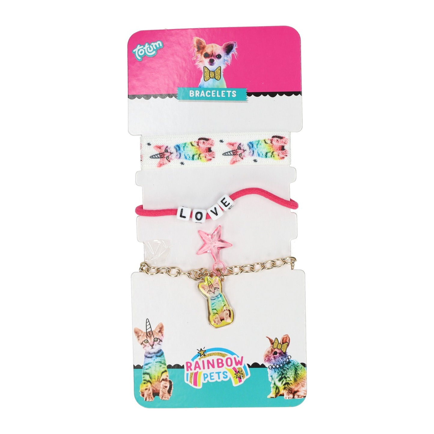 Kreative Bastelgruppe Regenbogen-Haustiere-Armbänder – 3 Stück.