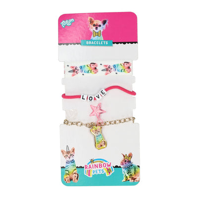 Kreative Bastelgruppe Regenbogen-Haustiere-Armbänder – 3 Stück.