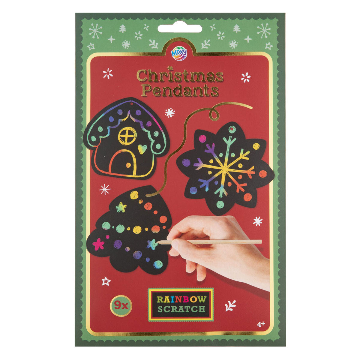 Kreative Bastelgruppe Regenbogen-Kratzkunst-Weihnachtsanhänger 8,5 cm – 9 Stück.