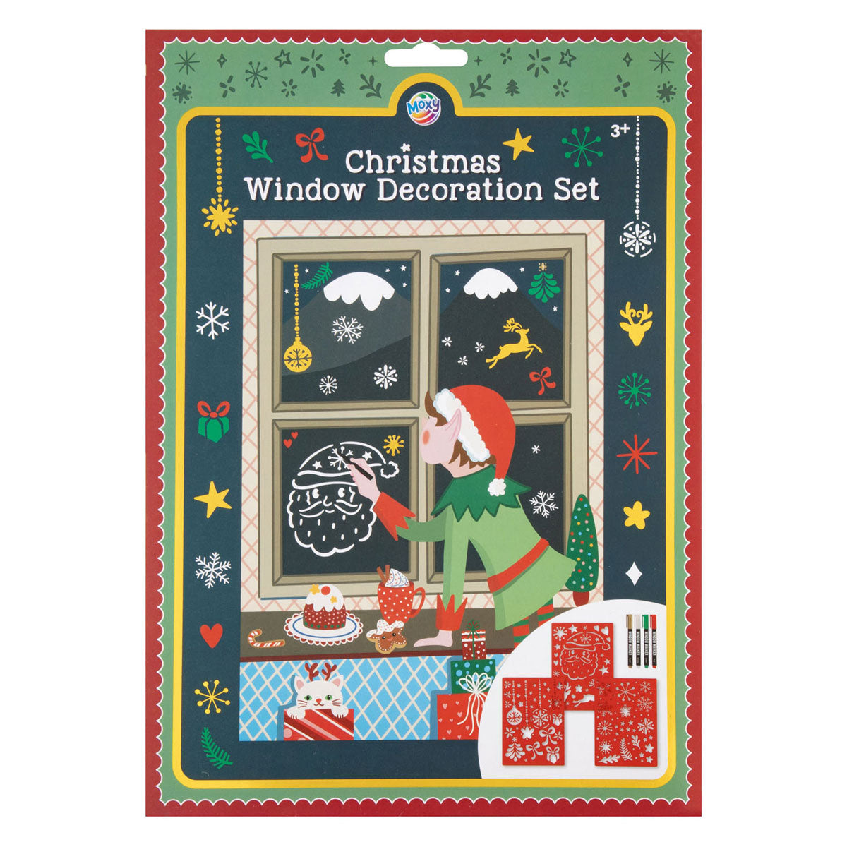 Kreative Bastelgruppe Weihnachts-Fensterdekorationsset – 3 Schablonen und 4 Filzstifte