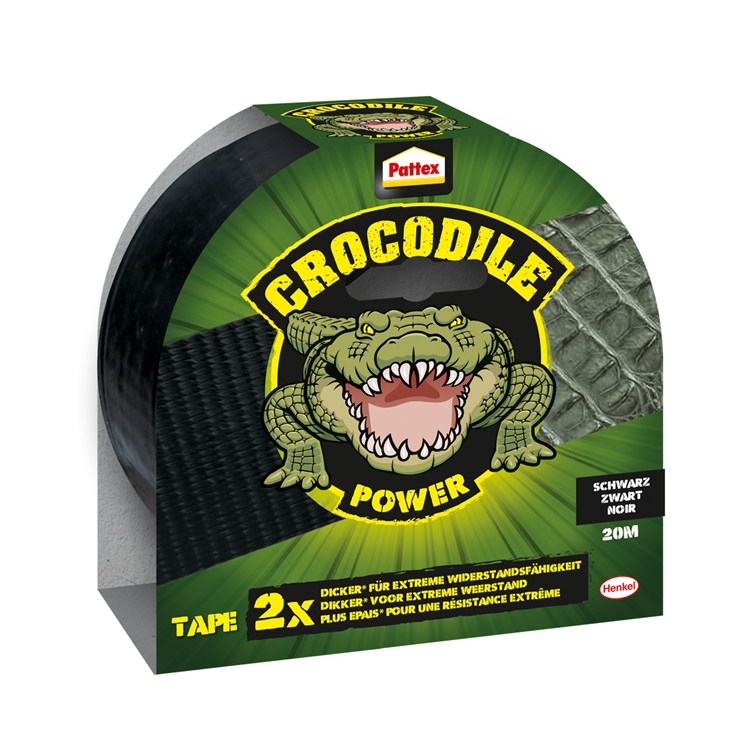 Pattex 1066455 - Krokodil Powerband 20m schwarz | 8 Stück