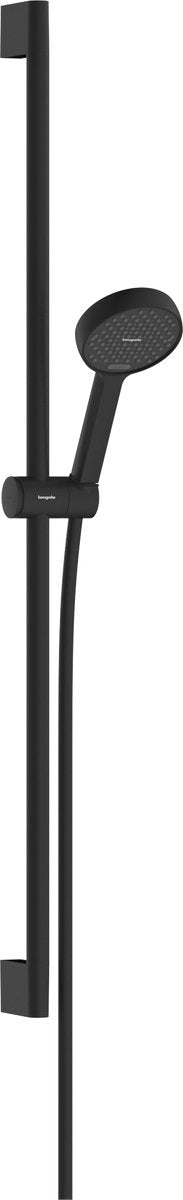 Hansgrohe activatera s – Duschset – Ecosmart Wassersparen – Auswahl per Knopfdruck – 95 mm – 2 Strahlfunktionen – mit Schiebestange Varia 90 cm – mattschwarz