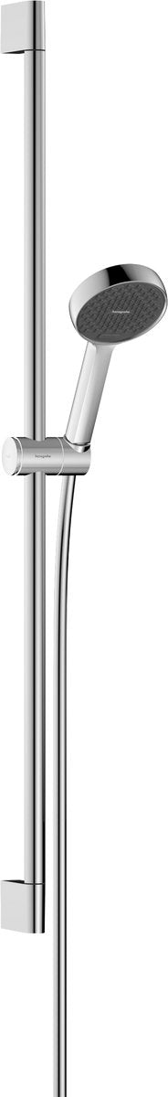 Hansgrohe activatera s – Duschset – Ecosmart Wassersparen – Auswahl per Knopfdruck – 95 mm – 2 Strahlfunktionen – mit Schiebestange Varia 90 cm – Chrom