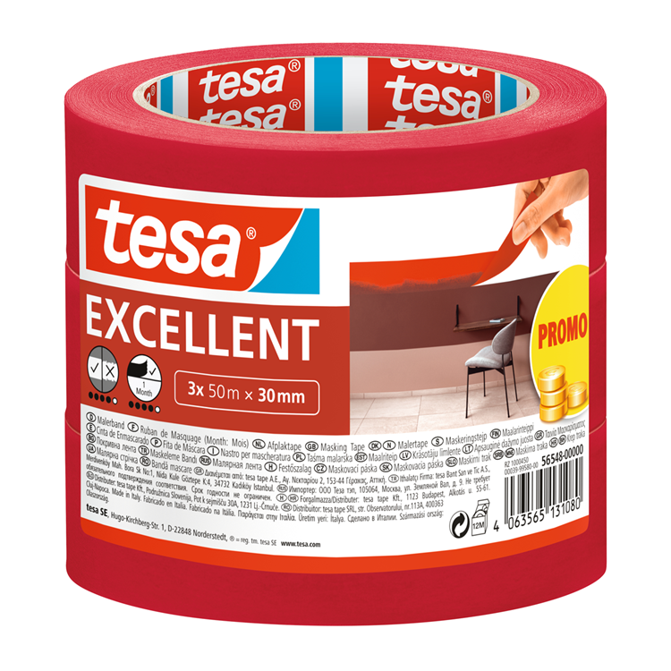 Tesa 1068966 – Abdeckband Excellent Promo 3 x 50 m x 30 mm | 2 Stk