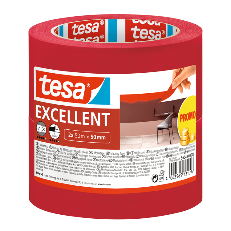Tesa 1068967 – Abdeckband Excellent Promo 2 x 50 m x 50 mm | 2 Stk
