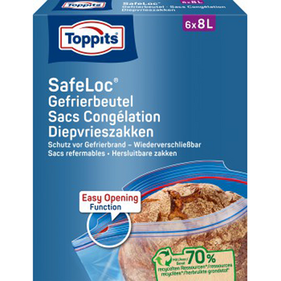 Toppits 1067529 - Safeloc Gefrierbeutel 8l 6 Stück | 8 Stück