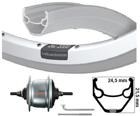 KGS Hinterrad 28 Zoll (622) ZAC2000 Silber Nexus 8 Rollerbrake