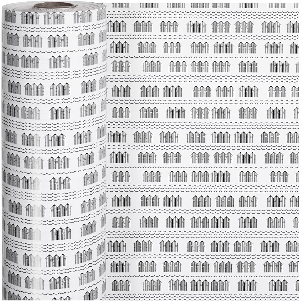 Creativ Company Geschenkpapier, Badehaus, B: 57 cm, 80 gr, schwarz, weiß, 150 m 1 Rolle