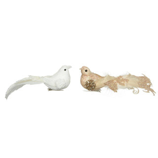 Vogel -Schaumperlen - Glitzerfeder auf Clip 4 Assorti 16,5 cm