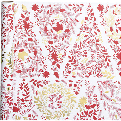 Creativ Company Geschenkpapier, Weihnachtsbäume, B: 50 cm, 80 gr, Gold, Rot, Weiß, 3 m 1 Rolle