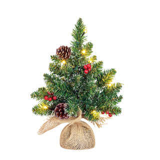 Edelman Creston Weihnachtsbaum LED batteriebetrieben grün mit Sackleinen 10l Spitzen 28 - H30xT15cm | 6 Stück