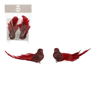 Clip Bird Red 2 Stück - l8xb5xh6.5 cm
